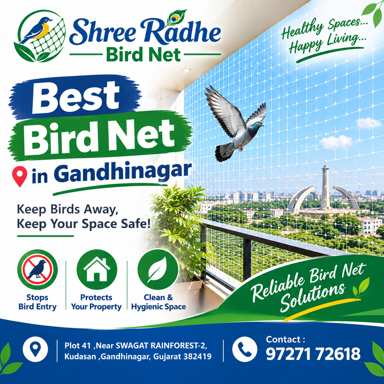 Bird net protection for a balcony in Gandhinagar