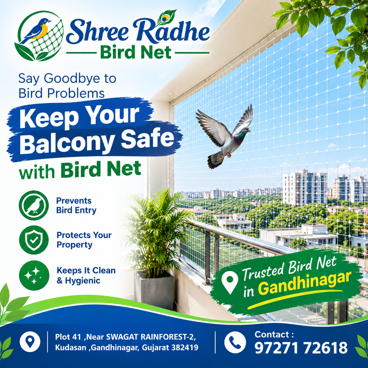Pigeon safety net installation for residential spaces