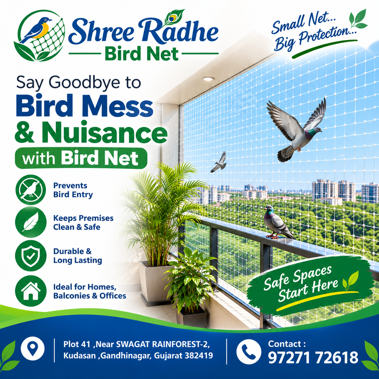 Bird safety net solution from Shree Radhe Bird Net in Gandhinagar